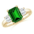 thumbnail image 1 of ANGARA Lab Grown 2.25 Ct Emerald and Lab Diamond Three Stone Ring for Women in 14K Yellow Gold (Size-9x7mm) | May Birthstone, Birthday, Anniversary, Jewelry Gift for Women | Lab-Grown Emerald Ring, 1 of 8