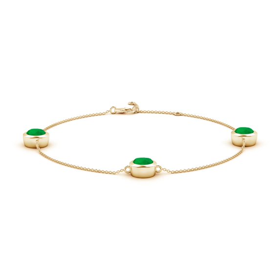 ANGARA Lab Grown 3.6 Ct Bezel-Set Emerald Station Adjustable Ankle Bracelet for Women in 14K Yellow Gold (Size-7mm) | May Birthstone, Anniversary, Jewelry Gift for Women | Lab-Grown Emerald Bracelet