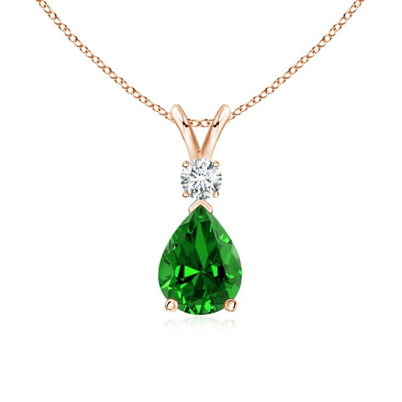 ANGARA Lab Grown Emerald Teardrop Pendant with Lab Diamond for Women in 14K Rose Gold (Size-8x6mm) | May Birthstone, Birthday, Anniversary, Jewelry Gift for Women | Lab-Grown Emerald Necklace