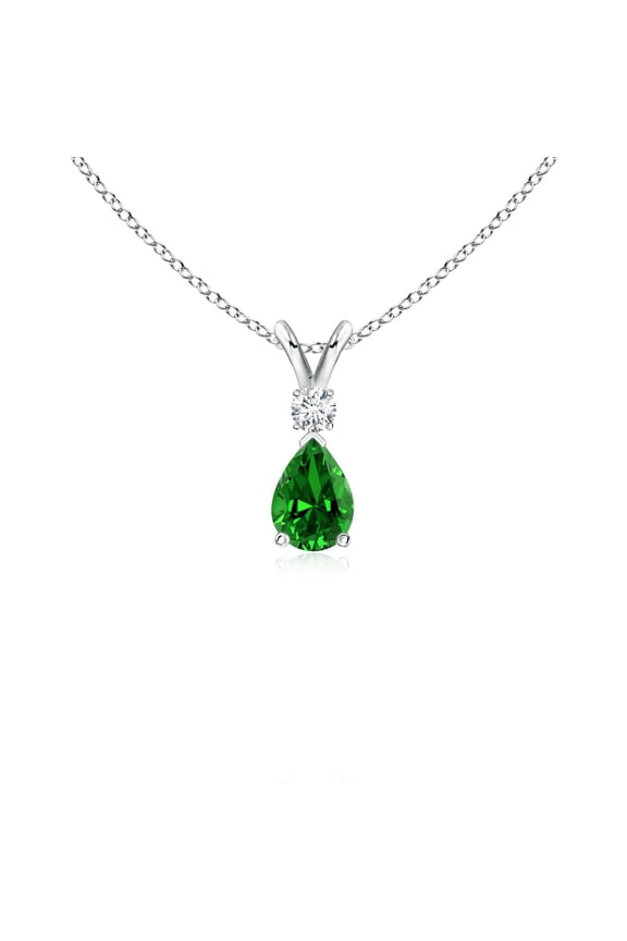 Lab Grown Emerald Teardrop Pendant with Lab Diamond for Women in 925 Sterling Silver (Size-6x4mm) | May Birthstone, Birthday, Anniversary, Jewelry Gift for Women | Lab-Grown Emerald Necklace
