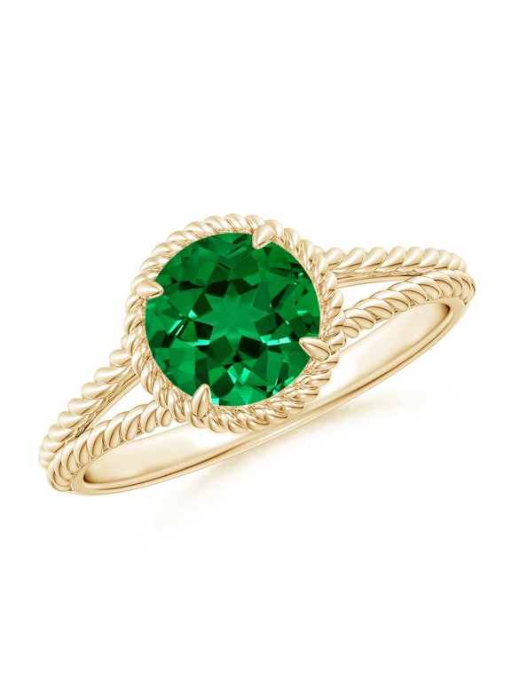 Lab Grown 1.2 Ct Emerald Twist Rope Split Shank Ring for Women in 14K Yellow Gold (Size-7mm) | May Birthstone, Birthday, Anniversary, Jewelry Gift for Women | Lab-Grown Emerald Ring