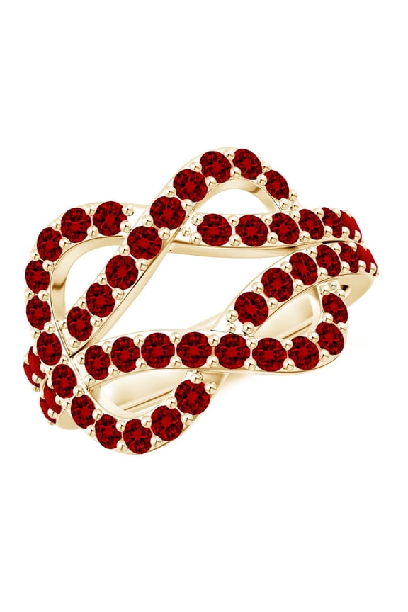 Lab Grown 2.4 Ct Encrusted Ruby Infinity Knot Ring for Women in 14K Yellow Gold (Size-2mm) | July Birthstone, Birthday, Anniversary, Jewelry Gift for Women | Lab-Grown Ruby Ring