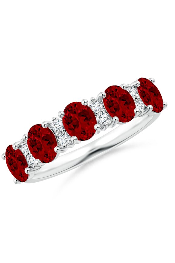 Lab Grown Five Stone Ruby and Diamond Wedding Ring for Women in 14K White Gold (Size-5x4mm) | July Birthstone Jewelry for Her | Lab-Grown Ruby Ring