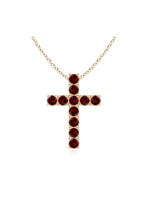 Lab Grown Flat Prong-Set Ruby Cross Pendant for Women in 14K Yellow Gold (Size-2.5mm) | July Birthstone, Birthday, Anniversary, Jewelry Gift for Women | Lab-Grown Ruby Necklace
