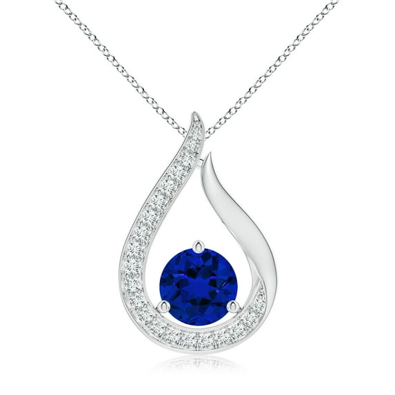 ANGARA Lab Grown 1.6 Ct Blue Sapphire Tulip Pendant with Diamonds for Women in 14K White Gold (Size-7mm) | September Birthstone, Anniversary, Jewelry Gift for Women | Lab-Grown Blue Sapphire Necklace