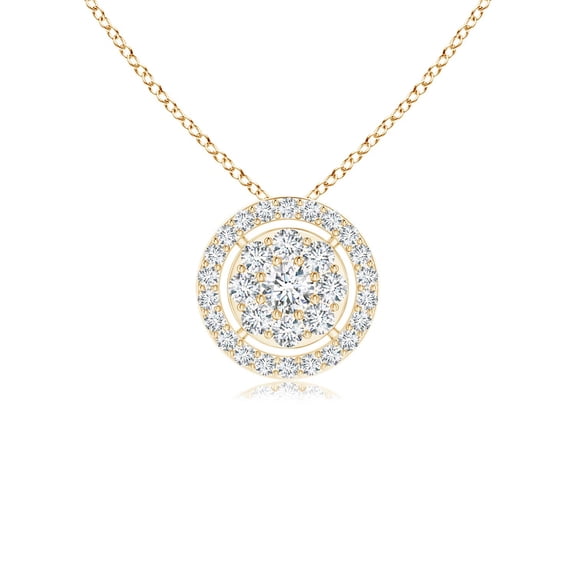 ANGARA Lab Grown Floating Round Cluster Diamond Halo Pendant for Women in 14K Yellow Gold (Size-2.5mm | 0.07 ct) | April Birthstone Jewelry for Her | Lab-Grown Diamond Pendant
