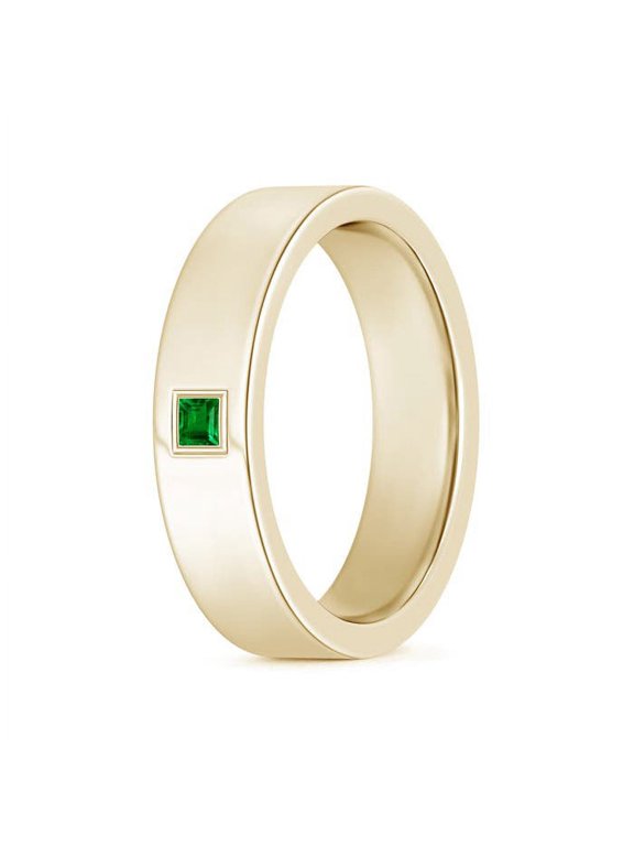 Lab Grown Gypsy Set Square Emerald Solitaire Wedding Ring for Men for Women in 14K Yellow Gold (Size-2.5mm) | May Birthstone Jewelry for Her | Lab-Grown Emerald Ring
