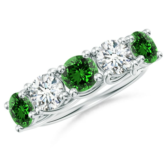 ANGARA Lab Grown 1.65 Ct Half Eternity Emerald & Lab Diamond Wedding Ring for Women in 925 Sterling Silver (Size-5.5mm) | May Birthstone, Anniversary, Jewelry Gift for Women | Lab-Grown Emerald Ring
