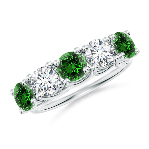 ANGARA Lab Grown Half Eternity Five Stone Emerald and Lab Diamond Wedding Ring for Women in 925 Sterling Silver (Size-5mm) | May Birthstone Jewelry for Her | Lab-Grown Emerald Ring