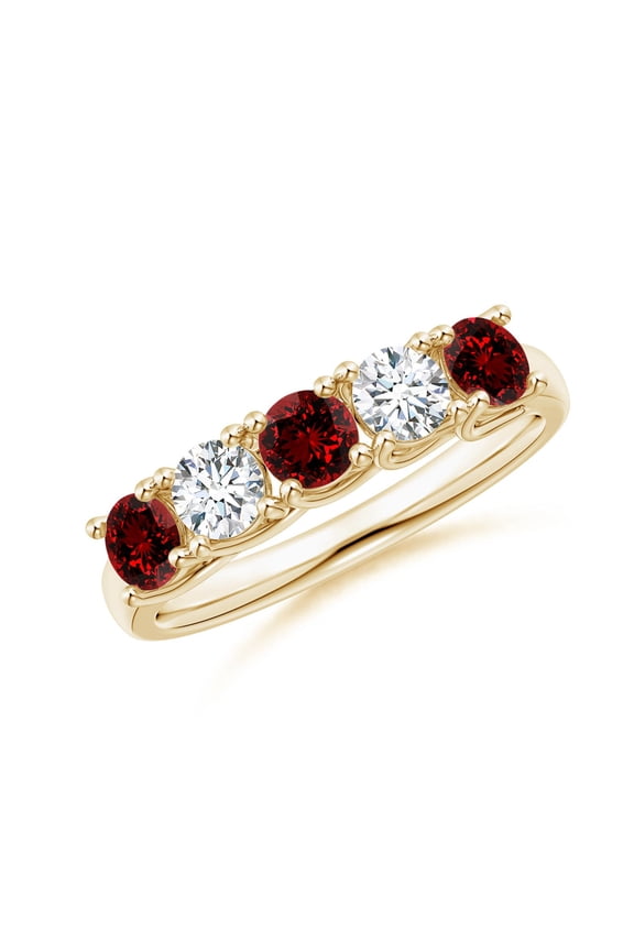 Lab-Grown Half Eternity Five Stone Ruby and Lab Diamond Wedding Ring in 14K Yellow Gold for Women (Size-3.8mm) | July Birthstone Jewelry for Her | Lab-Grown Ruby Ring