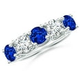 thumbnail image 1 of ANGARA Lab Grown 2.1 Ct Half Eternity 5 Stone Sapphire & Lab Diamond Wedding Ring for Women in 925 Sterling Silver (Size-5.5mm) | Anniversary, Jewelry Gift for Women | Lab-Grown Blue Sapphire Ring, 1 of 7