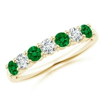 ANGARA Lab Grown Half Eternity Seven Stone Emerald and Lab Diamond Wedding Ring for Women in 14K Yellow Gold (Size-3mm) | May Birthstone, Anniversary, Jewelry Gift for Women | Lab-Grown Emerald Ring