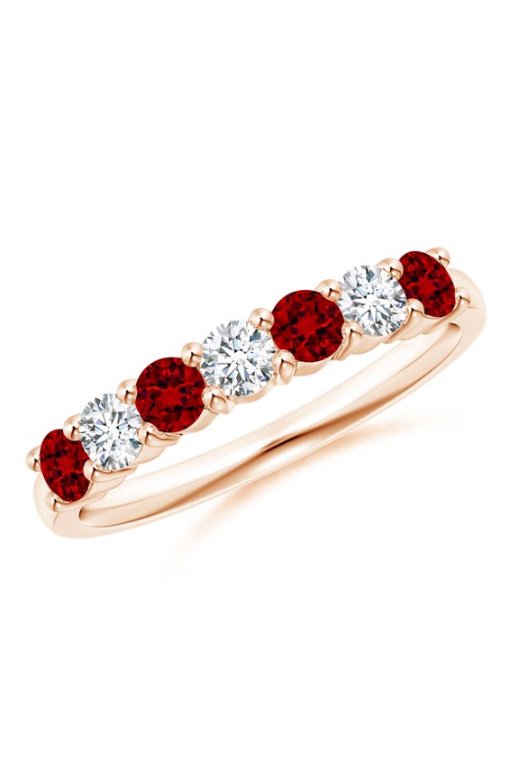 Lab Grown Half Eternity Seven Stone Ruby and Lab Diamond Wedding Ring for Women in 14K Rose Gold (Size-3mm) | July Birthstone, Anniversary, Jewelry Gift for Women | Lab-Grown Ruby Ring