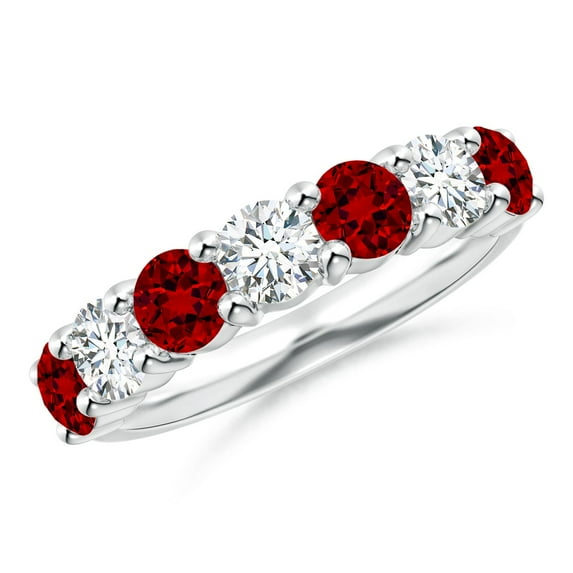 ANGARA Lab Grown Half Eternity Seven Stone Ruby and Lab Diamond Wedding Ring for Women in 14K White Gold (Size-4mm) | July Birthstone Jewelry for Her | Lab-Grown Ruby Ring