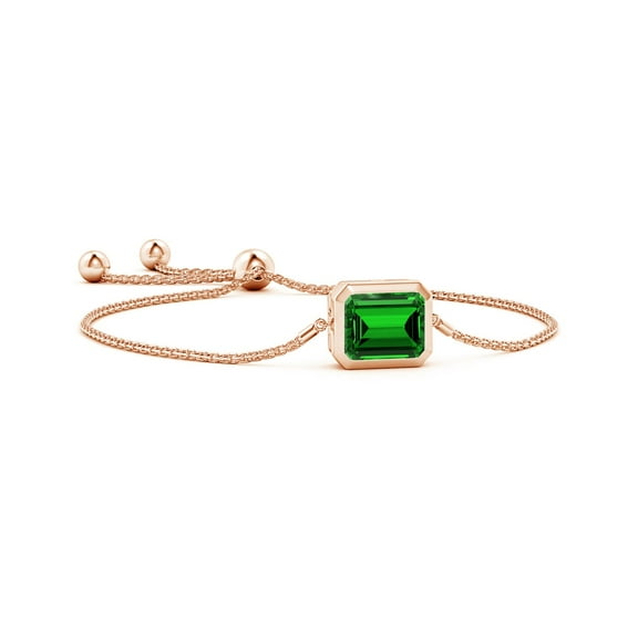 ANGARA Lab Grown Horizontally Set Emerald-Cut Emerald Bolo Bracelet for Women in 14K Rose Gold (Size-12x10mm) | May Birthstone, Anniversary, Jewelry Gift for Women | Lab-Grown Emerald Bracelet