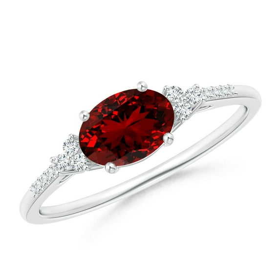 ANGARA Lab Grown 1 Ct Ruby Engagement Ring with Trio Diamond Accents in 14K White Gold for Women (Size-7x5mm) | July Birthstone, Anniversary, Jewelry Gift for Women | Lab Grown Ruby Ring