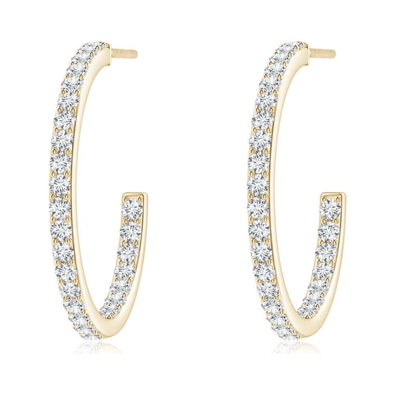 ANGARA Lab Grown Inside-Out Single Line Diamond Hoop Earrings for Women in 14K Yellow Gold (Size-1.5mm| Color-F-G| Clarity-VS) | Anniversary, Jewelry Gift for Women | Lab-Grown Diamond Earrings