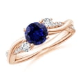 thumbnail image 1 of ANGARA Lab Grown 1 Ct Blue Sapphire & Lab Diamond Twisted Vine Ring for Women in 14K Rose Gold (Size-6mm) | September Birthstone, Anniversary, Jewelry Gift for Women | Lab-Grown Blue Sapphire Ring, 1 of 8