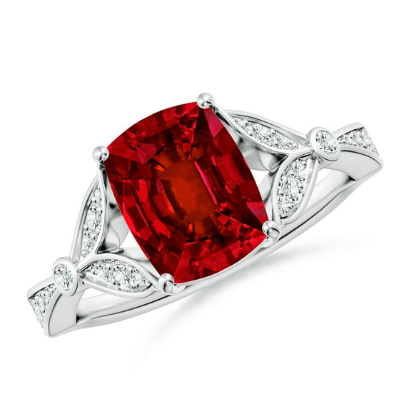 ANGARA Lab Grown Nature-Inspired Cushion Rectangular Ruby Engagement Ring for Women in 14K White Gold (Size-9x7mm) | July Birthstone, Anniversary, Jewelry Gift for Women | Lab-Grown Ruby Ring