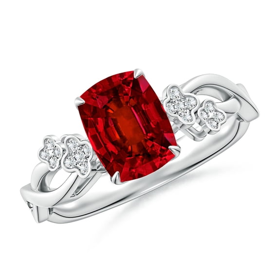 ANGARA Lab Grown Nature-Inspired Cushion Rectangular Ruby Floral Engagement Ring for Women in 14K White Gold (Size-8x6mm) | July Birthstone, Anniversary, Jewelry Gift for Women | Lab-Grown Ruby Ring