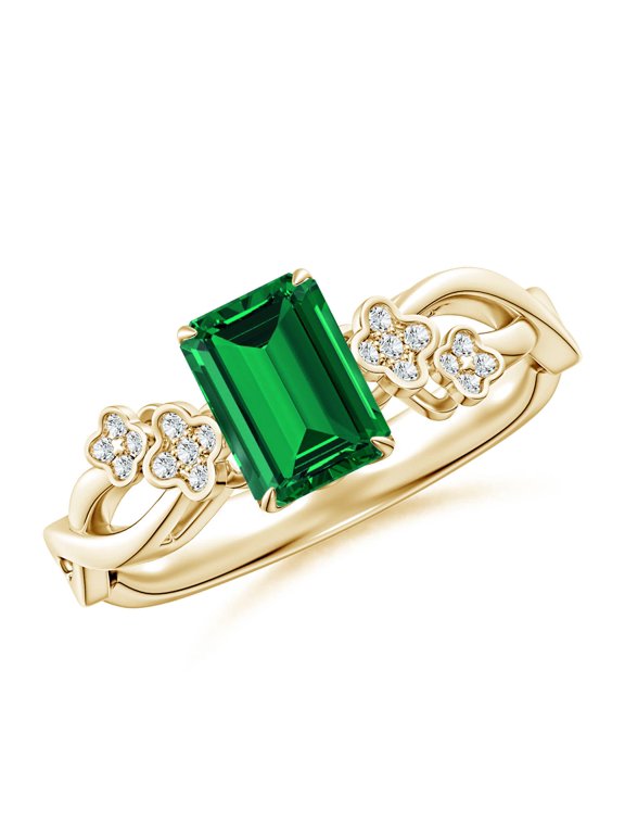 Lab Grown 1 Ct Nature-Inspired Emerald Floral Engagement Ring for Women in 14K Yellow Gold (Size-7x5mm) | May Birthstone, Anniversary, Jewelry Gift for Women | Lab-Grown Emerald Ring