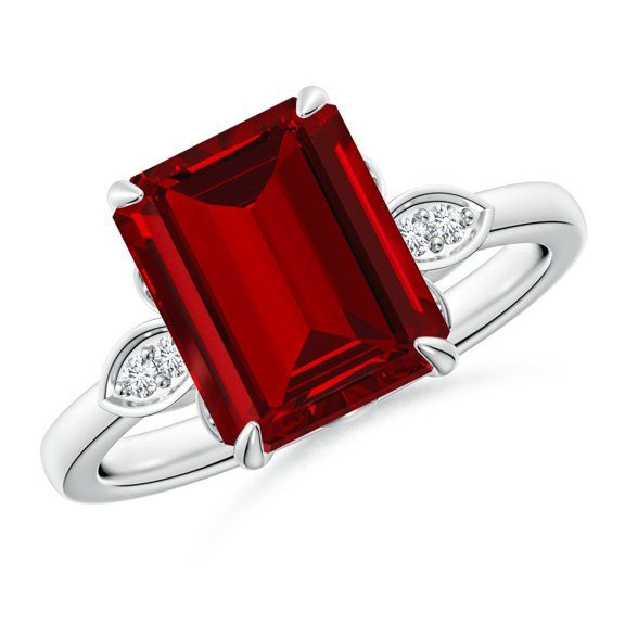 ANGARA Lab Grown 4 Ct Nature-Inspired Emerald-Cut Ruby Engagement Ring for Women in 14K White Gold (Size-10x8mm) | July Birthstone, Birthday, Anniversary, Jewelry Gift for Women | Lab-Grown Ruby Ring