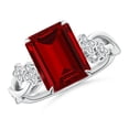 thumbnail image 1 of ANGARA Lab Grown 4 Ct Nature-Inspired Emerald-Cut Ruby Floral Engagement Ring in 14K White Gold for Women (Size-10x8mm) | July Birthstone, Anniversary, Jewelry Gift for Women | Lab Grown Ruby Ring, 1 of 7
