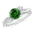 thumbnail image 1 of ANGARA Lab Grown 1.2 Ct Emerald & Diamond Twisted Vine Engagement Ring for Women in 14K White Gold (Size-7mm) | May Birthstone, Anniversary, Jewelry Gift for Women | Lab-Grown Emerald Ring, 1 of 9