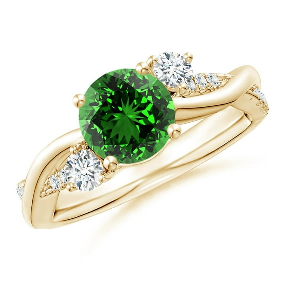ANGARA Lab Grown 1.2 Ct Emerald & Diamond Twisted Vine Engagement Ring for Women in 14K Yellow Gold (Size-7mm) | May Birthstone, Anniversary, Jewelry Gift for Women | Lab-Grown Emerald Ring