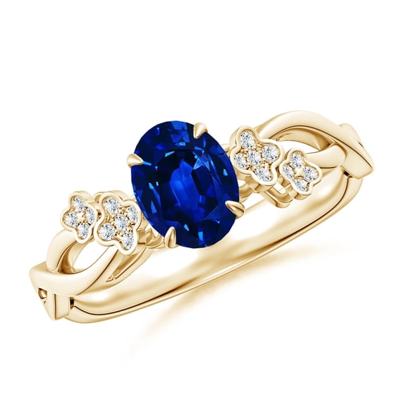 ANGARA Lab Grown Blue Sapphire Floral Engagement Ring for Women in 14K Yellow Gold (Size-7x5mm) | September Birthstone, Anniversary, Jewelry Gift for Women | Lab-Grown Blue Sapphire Ring