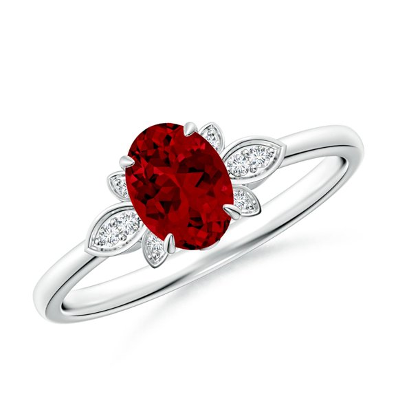 ANGARA Lab Grown 1 Ct Nature-Inspired Oval Ruby Engagement Ring for Women in 14K White Gold (Size-7x5mm) | July Birthstone, Birthday, Anniversary, Jewelry Gift for Women | Lab-Grown Ruby Ring