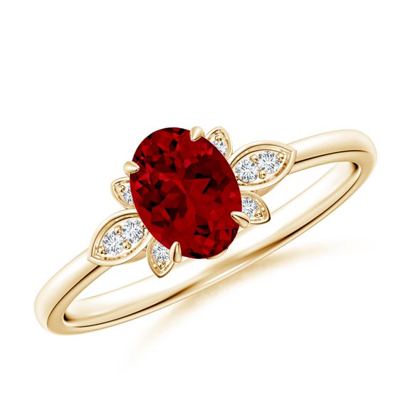 ANGARA Lab Grown 1 Ct Nature-Inspired Oval Ruby Engagement Ring for Women in 14K Yellow Gold (Size-7x5mm) | July Birthstone, Birthday, Anniversary, Jewelry Gift for Women | Lab-Grown Ruby Ring