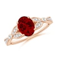 thumbnail image 1 of ANGARA Lab Grown 1.25 Ct Nature-Inspired Ruby Engagement Ring with Leaf Motifs for Women in 14K Rose Gold (Size-8x6mm) | July Birthstone, Anniversary, Jewelry Gift for Women | Lab-Grown Ruby Ring, 1 of 7