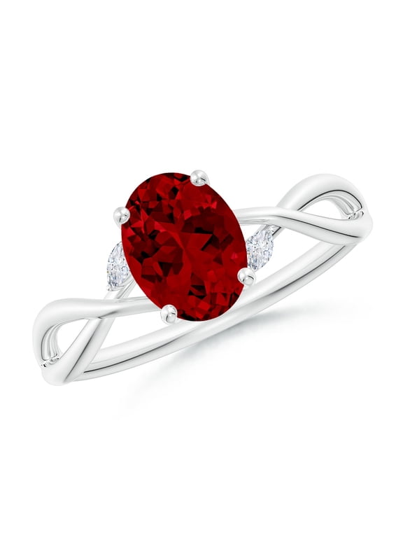 Lab Grown 1.25 Ct Nature-Inspired Oval Ruby Hidden Halo Engagement Ring for Women in 14K White Gold (Size-8x6mm) | July Birthstone, Anniversary, Jewelry Gift for Women | Lab-Grown Ruby Ring