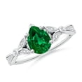 thumbnail image 1 of ANGARA Lab Grown Nature-Inspired Pear Emerald Engagement Ring with Leaf Motifs for Women in 14K White Gold (Size-8x6mm) | May Birthstone, Anniversary, Jewelry Gift for Women | Lab-Grown Emerald Ring, 1 of 7
