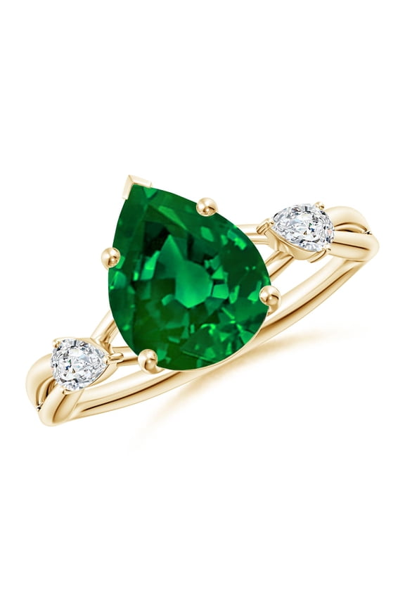 Lab Grown 2.2 Ct Nature Inspired Pear Emerald Engagement Ring for Women in 14K Yellow Gold (Size-10x8mm) | May Birthstone, Anniversary, Jewelry Gift for Women | Lab-Grown Emerald Ring