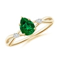 thumbnail image 1 of ANGARA Lab Grown Nature Inspired Pear Emerald Side Stone Engagement Ring for Women in 14K Yellow Gold (Size-7x5mm) | May Birthstone, Anniversary, Jewelry Gift for Women | Lab-Grown Emerald Ring, 1 of 8