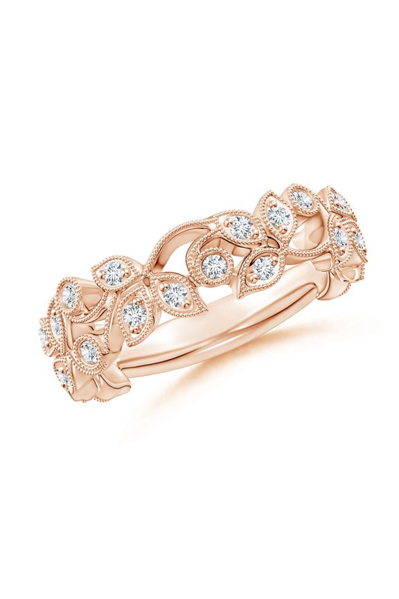 Lab Grown Nature Inspired Round Diamond Vine Ring for Women in 14K Rose Gold (Size-1.3mm | 0.18 ct) | April Birthstone Jewelry for Her | Lab-Grown Diamond Engagement Rings