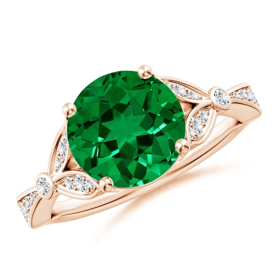 ANGARA Lab Grown 2.5 Ct Nature-Inspired Emerald Engagement Ring with Leaf Motifs for Women in 14K Rose Gold (Size-9mm) | May Birthstone, Anniversary, Jewelry Gift for Women | Lab-Grown Emerald Ring