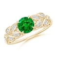 thumbnail image 1 of ANGARA Lab Grown Nature Inspired Round Emerald Leaf Shank Ring for Women in 14K Yellow Gold (Size-6mm) | May Birthstone, Birthday, Anniversary, Jewelry Gift for Women | Lab-Grown Emerald Ring, 1 of 8