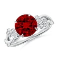 thumbnail image 1 of ANGARA Lab Grown 2.1 Ct Nature-Inspired Round Ruby Floral Engagement Ring for Women in 14K White Gold (Size-8mm) | July Birthstone, Birthday, Anniversary, Jewelry Gift for Women | Lab-Grown Ruby Ring, 1 of 7