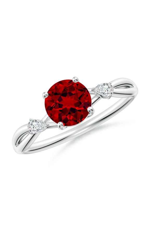 Lab Grown 1.2 Ct Nature Inspired Round Ruby Side Stone Engagement Ring for Women in 14K White Gold (Size-6.5mm) | July Birthstone, Anniversary, Jewelry Gift for Women | Lab-Grown Ruby Ring