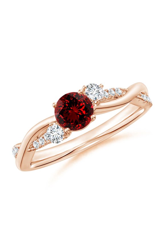Lab Grown Nature Inspired Ruby & Lab Diamond Twisted Vine Ring in 14K Rose Gold for Women (Size-5mm) | July Birthstone, Birthday, Anniversary, Jewelry Gift for Women | Lab Grown Ruby Ring