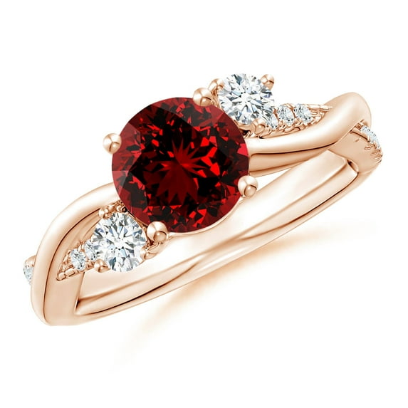ANGARA Lab Grown 1.4 Ct Nature Inspired Ruby & Lab Diamond Twisted Vine Ring for Women in 14K Rose Gold (Size-7mm) | July Birthstone, Anniversary, Jewelry Gift for Women | Lab-Grown Ruby Ring