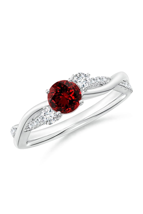 Lab Grown Nature Inspired Ruby & Lab Diamond Twisted Vine Ring for Women in 14K White Gold (Size-5mm) | July Birthstone, Birthday, Anniversary, Jewelry Gift for Women | Lab-Grown Ruby Ring