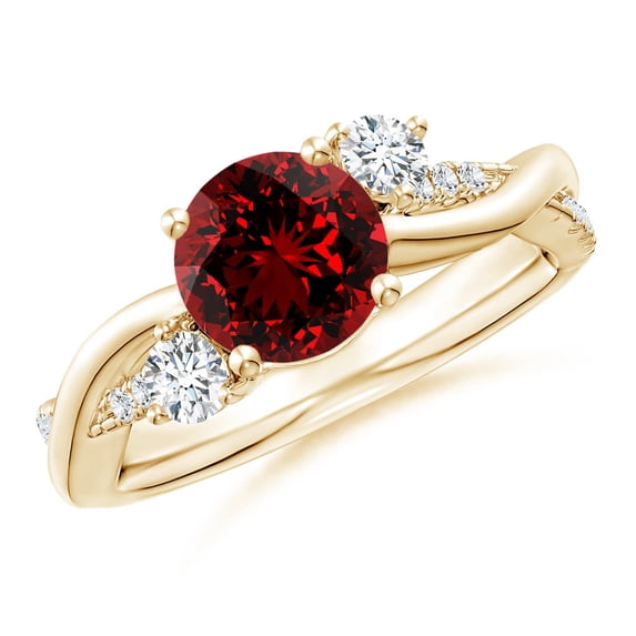 ANGARA Lab Grown 1.4 Ct Nature Inspired Ruby & Lab Diamond Twisted Vine Ring for Women in 14K Yellow Gold (Size-7mm) | July Birthstone, Anniversary, Jewelry Gift for Women | Lab-Grown Ruby Ring
