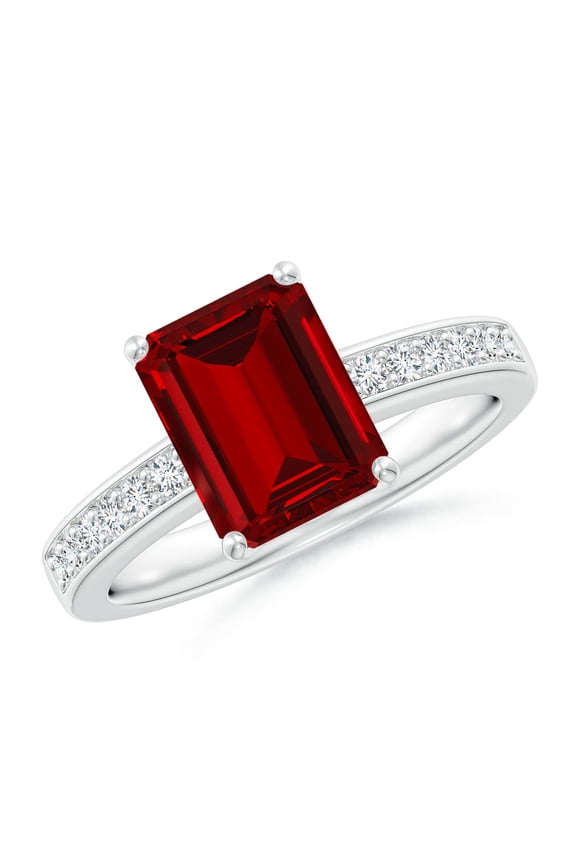 Lab Grown Octagonal Ruby Cocktail Ring with Lab Diamonds for Women in 14K White Gold (Size-9x7mm) | July Birthstone, Birthday, Anniversary, Jewelry Gift for Women | Lab-Grown Ruby Ring