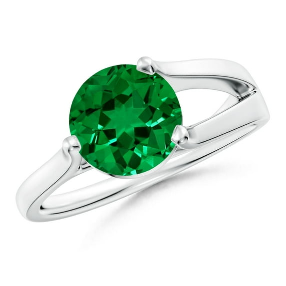 ANGARA One Sided Split Shank Lab Grown 1.75 Ct Emerald Solitaire Engagement Ring for Women in 14K White Gold (Size-8mm) | May Birthstone, Anniversary, Jewelry Gift for Women | Lab-Grown Emerald Ring