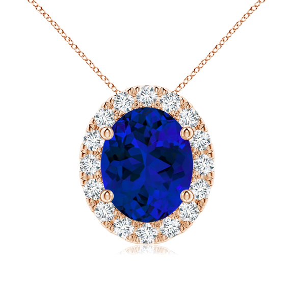 ANGARA Lab Grown 3.3 Ct Oval Blue Sapphire Halo Pendant for Women in 14K Rose Gold (Size-10x8mm) | September Birthstone, Anniversary, Jewelry Gift for Women | Lab-Grown Blue Sapphire Necklace