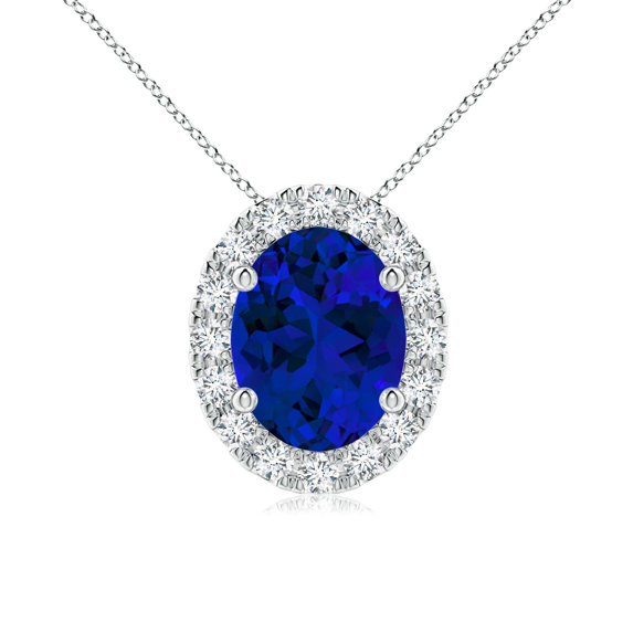 ANGARA Lab Grown 2 Ct Oval Blue Sapphire Halo Pendant for Women in 14K White Gold (Size-9x7mm) | September Birthstone, Birthday, Anniversary, Jewelry Gift for Women | Lab-Grown Blue Sapphire Necklace